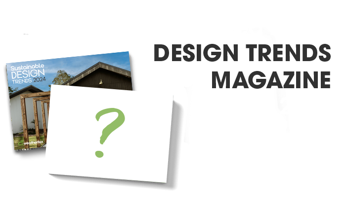 Sustainable design trends magazine 2024 with a blank booklet and question mark