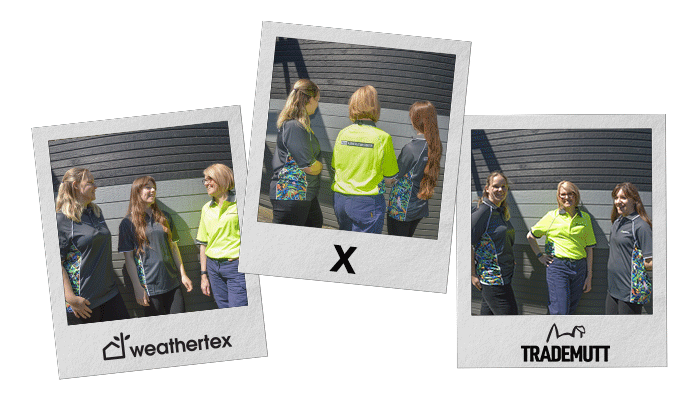 TradeMutt polaroids of Weathertex team wearing new shirts.