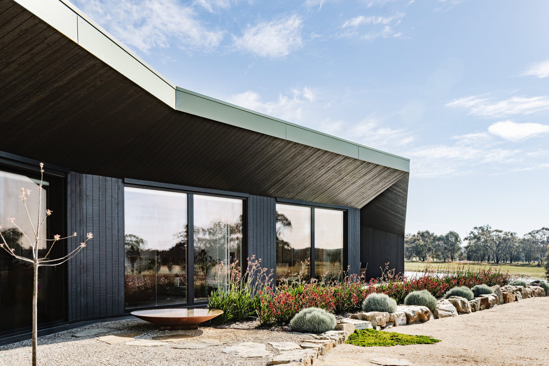 Modern dark exterior with modern garden